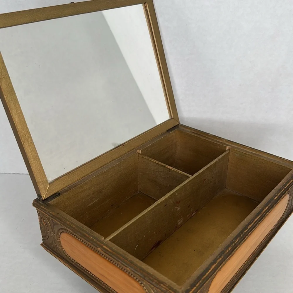 Antique Victorian Keeper Box/Dresser Box With Fancy Embossed Woodwork